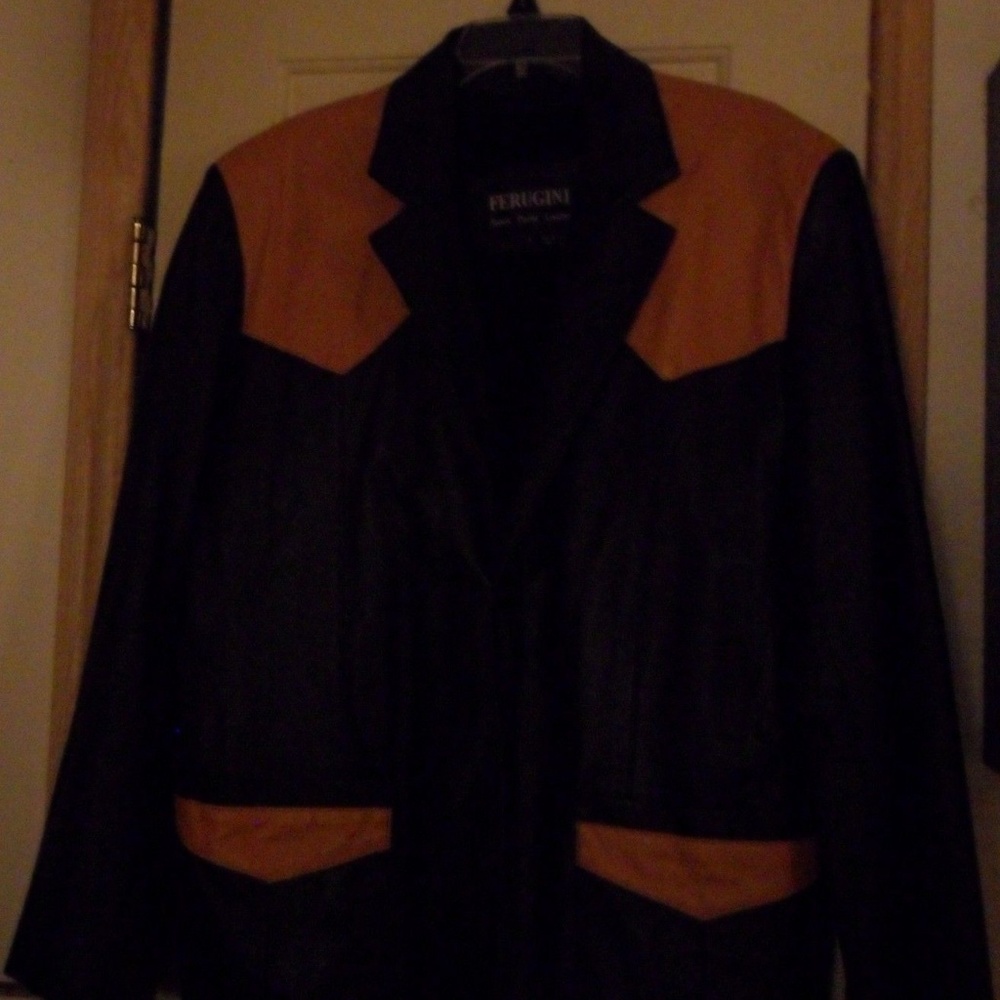 Rare 1990's Ferugini Black/Brown Leather Jacket XL